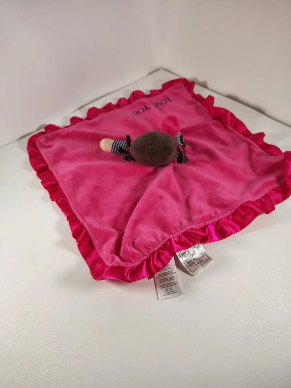 Carters Love You Doll Security Blanket Plush Baby Lovey Dark Pink Brunette READ
